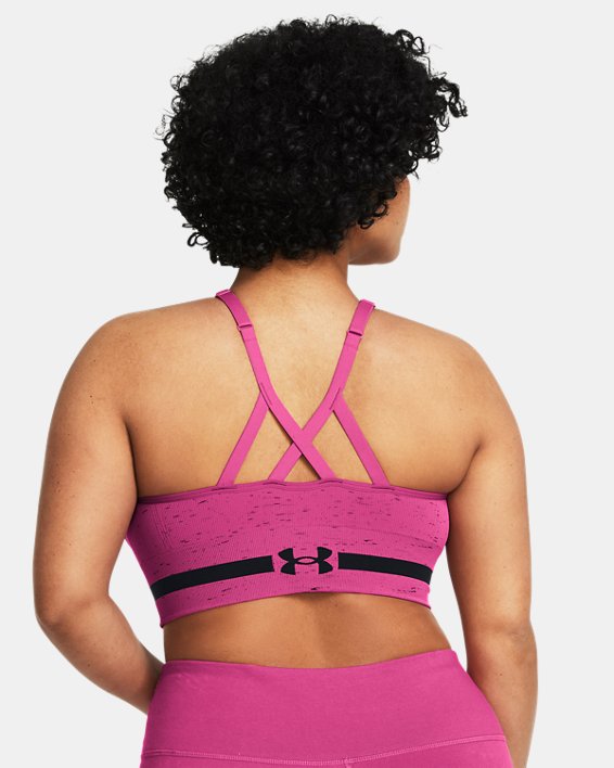Women's UA Seamless Low Long Heather Sports Bra in Pink image number 4
